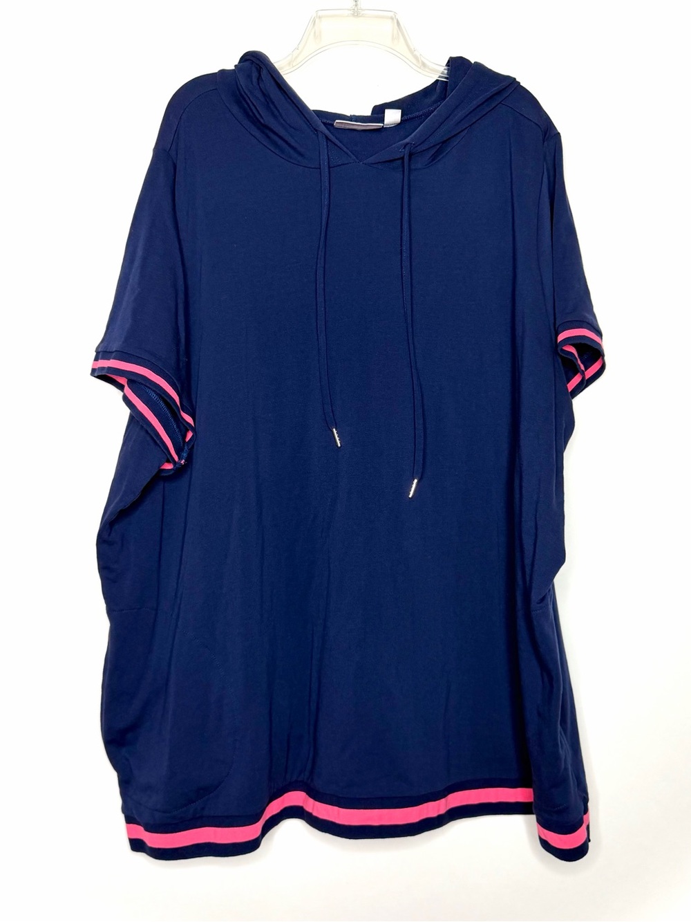 Belle by Kim Gravel Short Sleeve Hoodie 4X Navy & Pink